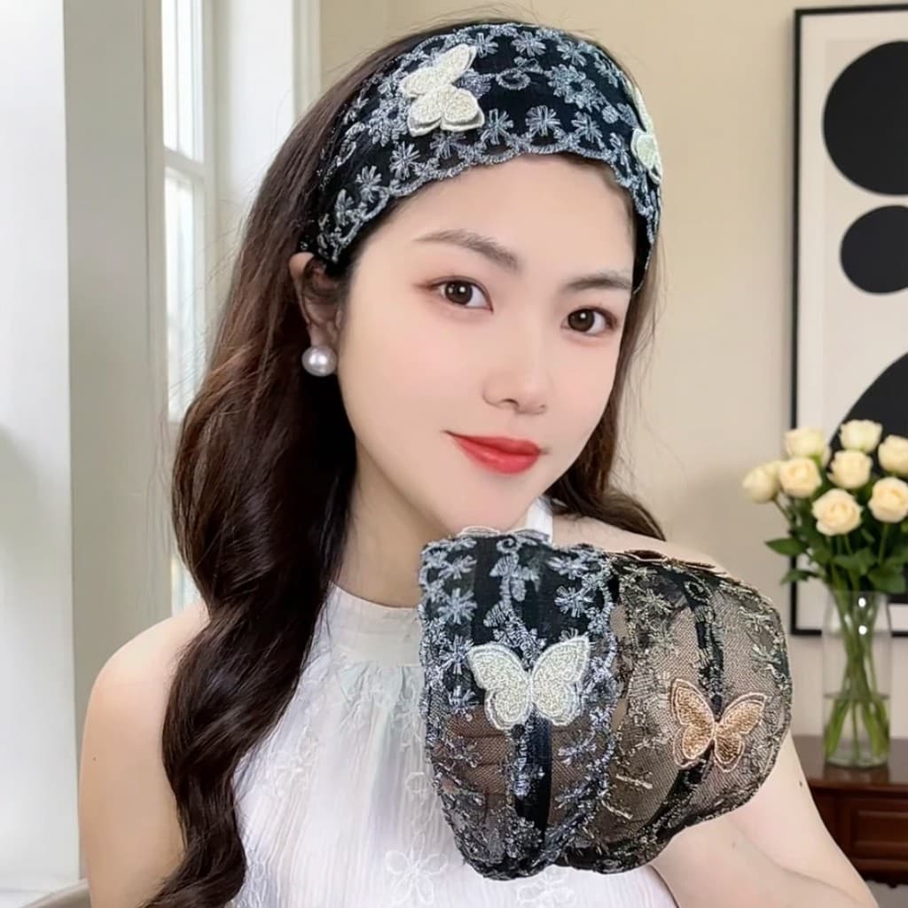 2026 verão novo estilo capa de cabelo branco bordado de aba larga renda bandana influenciador moda elegante All-Match ga