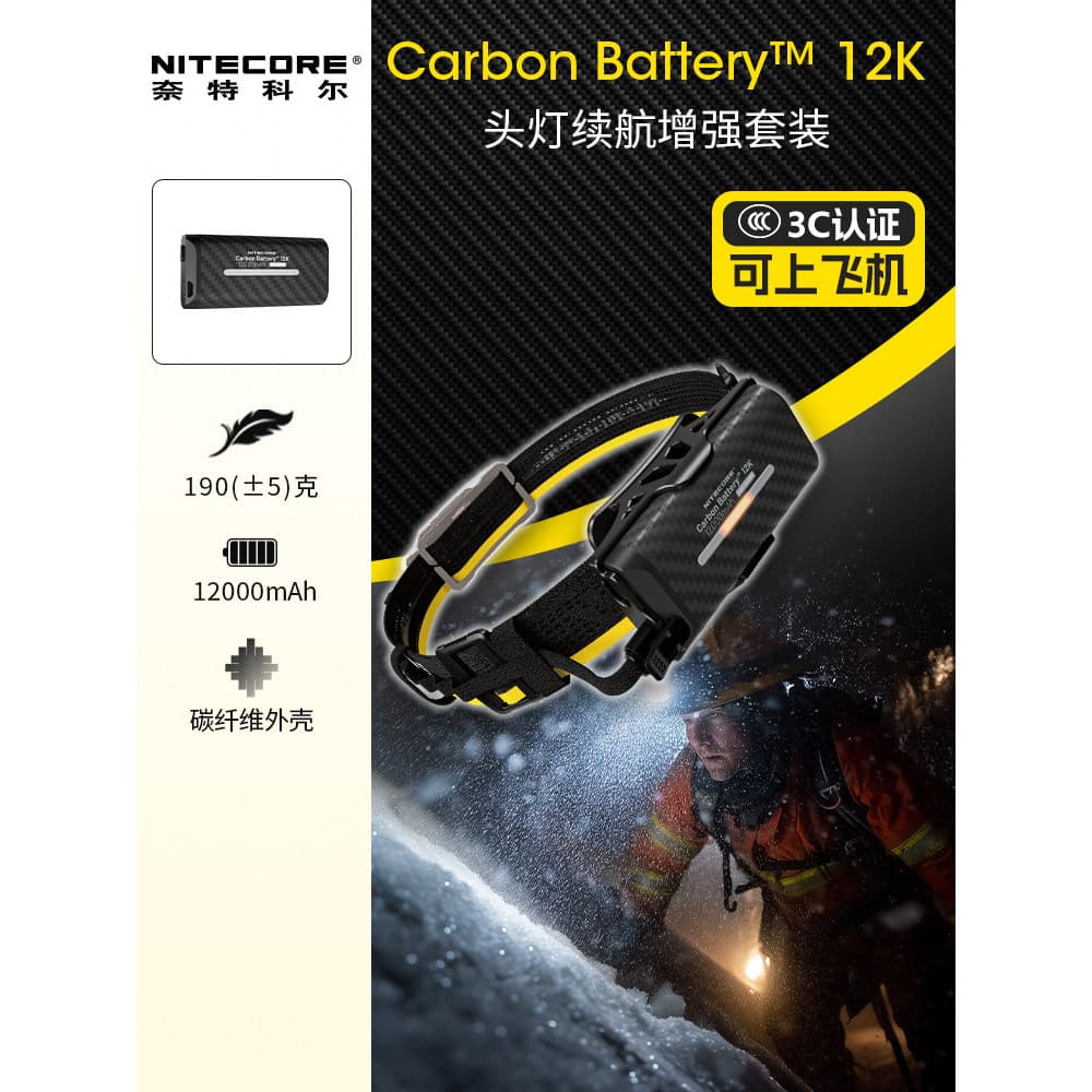 Conjunto De Reforço De Bateria De Cabeça 12K Com Carbono NITECORE