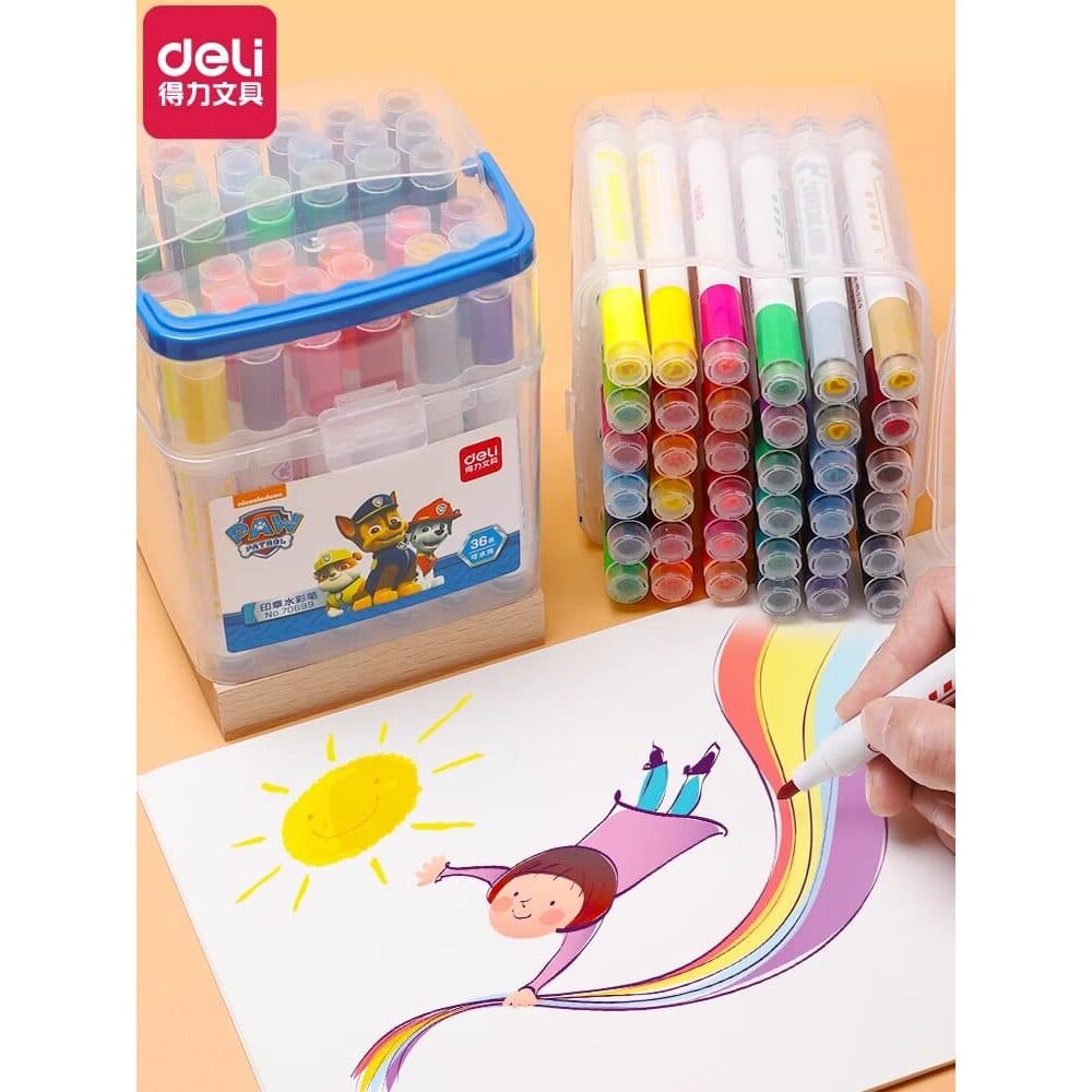 Deli Wang Wang Team Caneta aquarela com selo lavável 12 cores 36 cores 24 cores Conjunto de canetas de pintura infantil