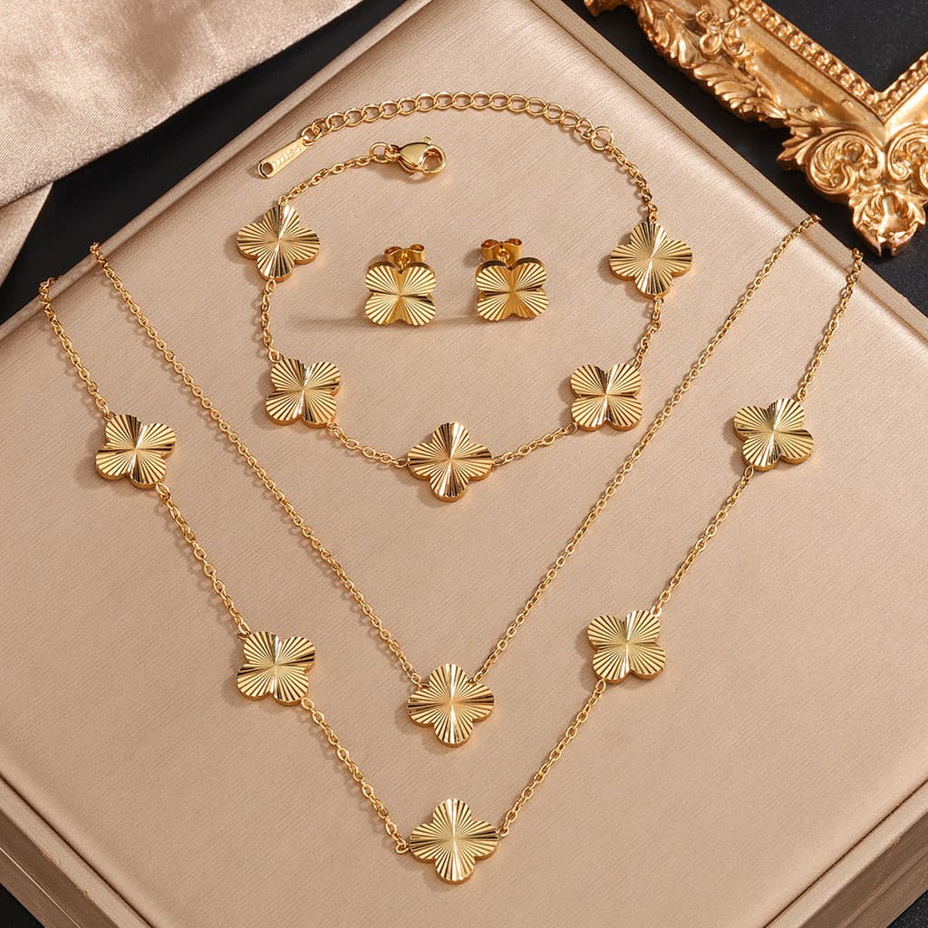 Simples requintado nicho luz luxo aço inoxidável trevo de quatro folhas pingente colar pulseira brincos feminino não-F