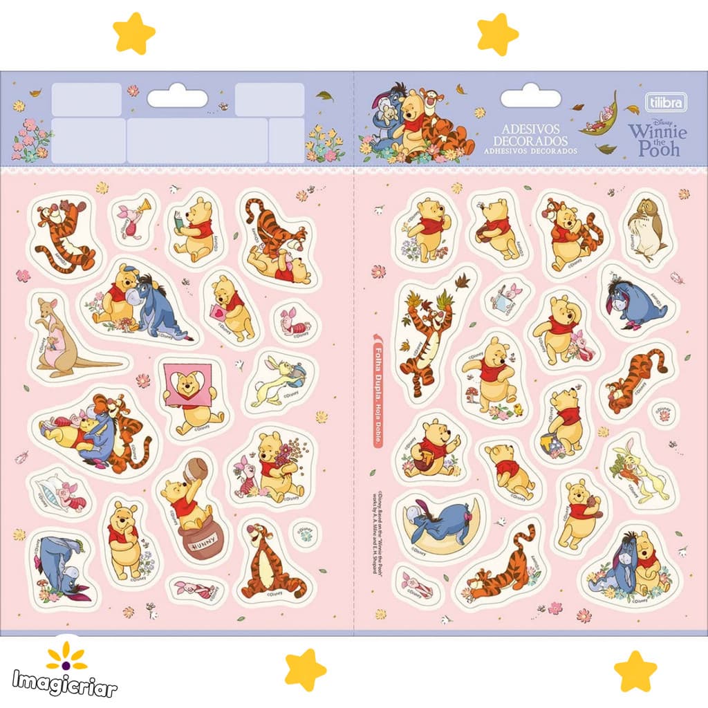 Cartela de Adesivos Ursinho Pooh Formatos Especiais Tilibra | Tamanho G