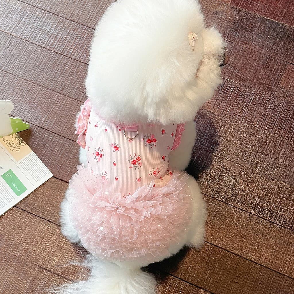 Verão novo estilo gato cão impresso roupas para casa verão gelo seda algodão saia Teddy Bichon roupas para animais de es