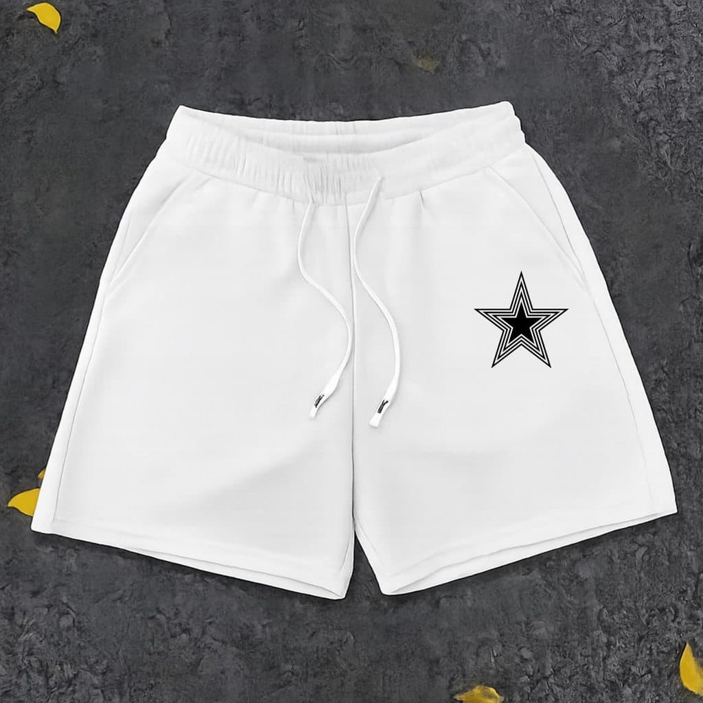 Bermuda Moletom Masculina Estampada Desenho Estrela Minimalista No Bolso Short Academia Treino Diário Casual Confortável
