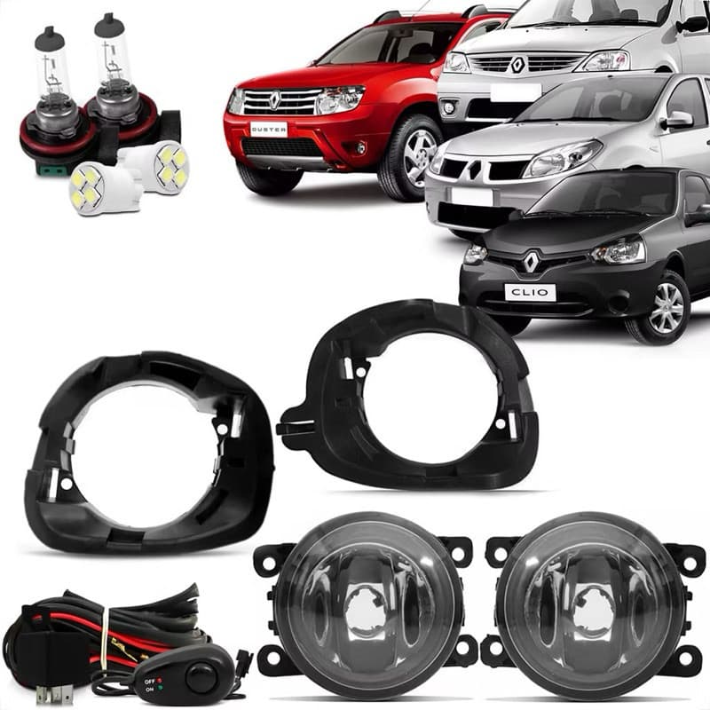 Kit Farol De Milha Neblina Auxiliar Logan Sandero 2007 2008 2009 2010 2011 2012 2013