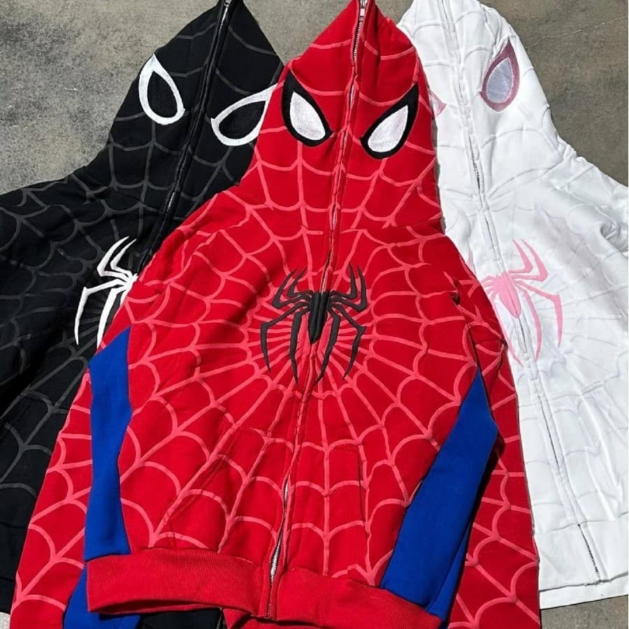 Cross-Border novo estilo gótico escuro aranha impressão com capuz Cardigan corrente completa solta das mulheres dos home