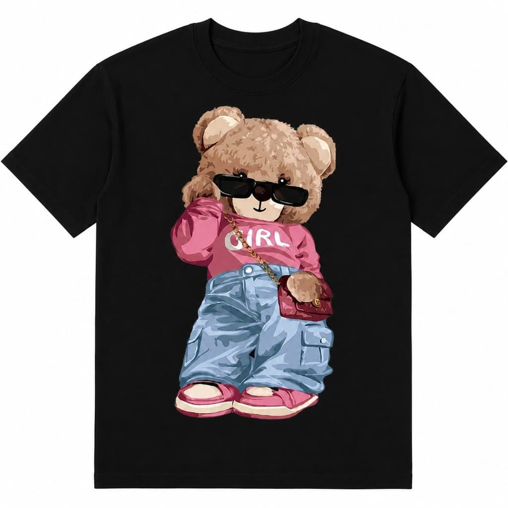 Camiseta Infantil Ursinha Fashion Girl – Estilo Fofo e Moderno