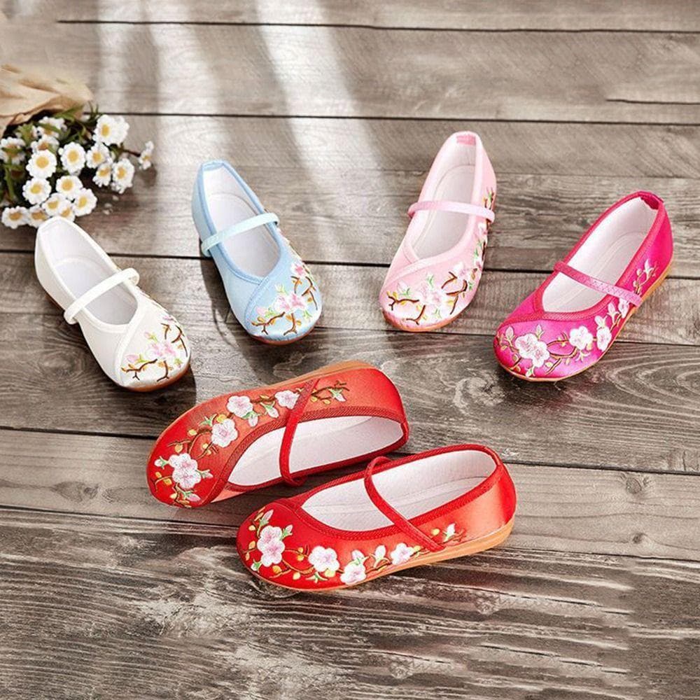 LYNDON Sapatos De Dança Para Meninas , Cetim Bordados Florais Antiderrapantes Resistentes Ao Desgaste , Sapatilhas De Ba