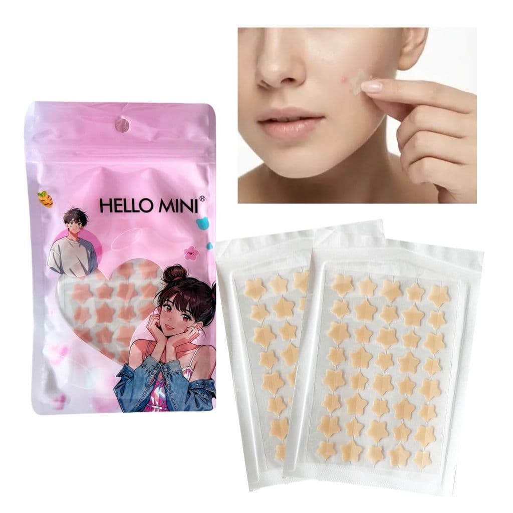 Adesivo para Acne Hello Mini AC001-4 Estrela Hidrocoloide Neutro Kit com 2 Cartelas Cor Pele Bege Discreto