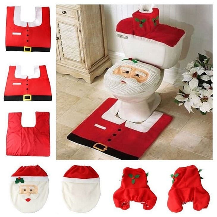 Pronto estoque Capa de vaso sanitário do Papai Noel com almofada para os pés com tampa do tanque de água + capa de tecid