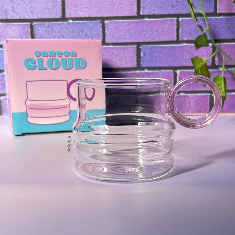 Caneca de Vidro Nuvem Diferente Alça Colorida 290ml Presente para Amiga
