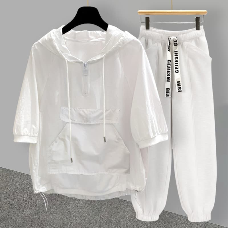 Camiseta de manga curta com capuz de cor sólida terno masculino feminino ins verão versão coreana na moda solta All-Ma