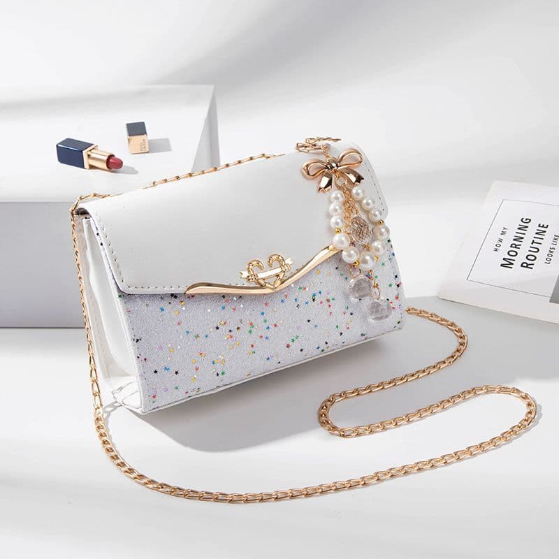 Nova bolsa feminina, bolsa de ombro e transversal no estilo trendy, elegante e versátil, bolsa com corrente inspirada na
