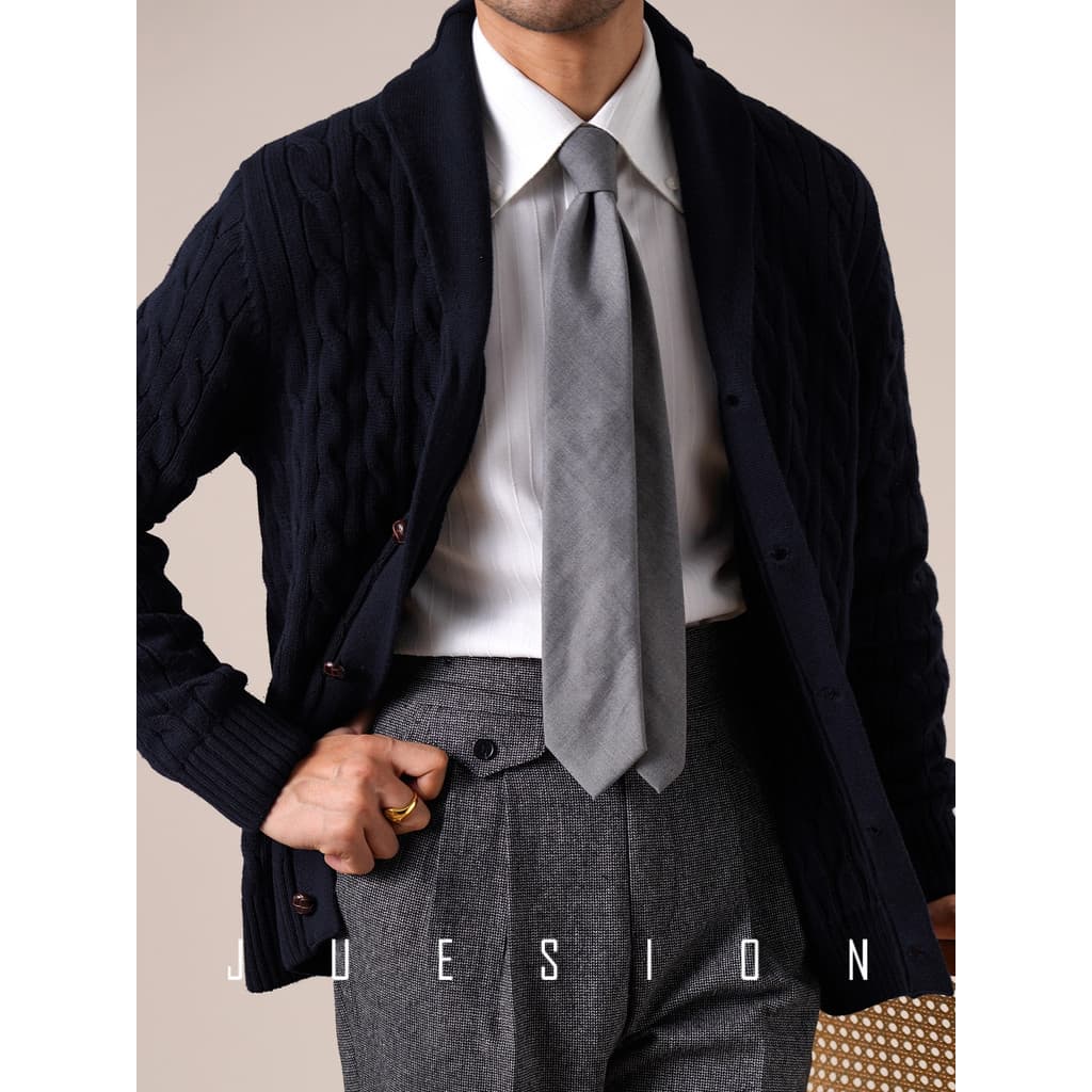 Jusion puro algodão verde gola de frutas camisola masculina torcida outono inverno lapela Cardigan quente negócios Casua