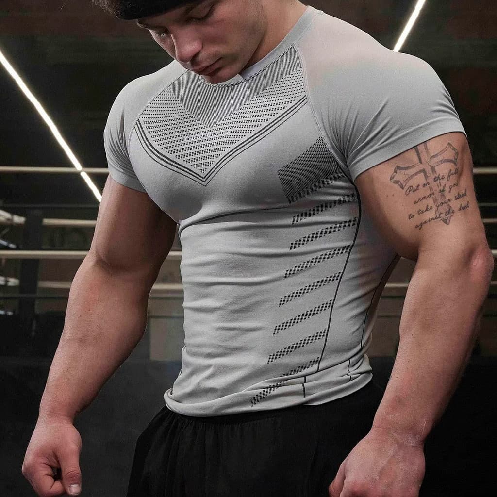 YOUNGLA Fitness collants esportes camisetas roupas musculares masculino treinamento elástico alto pequeno em torno do pe