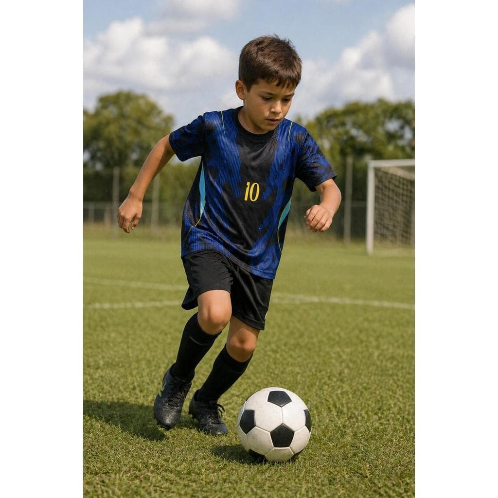 C/ Nome e Numero DE JOGADOR AZUL C/ PRETO Conjunto Infantil P Meninos Seleção Verde Amarelo