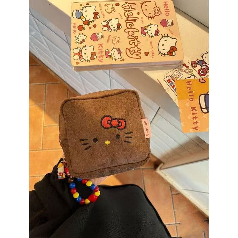 Bordado kitty fechamento automático estilhaços batom saco cosmético cabo de dados cabeça Bluetooth