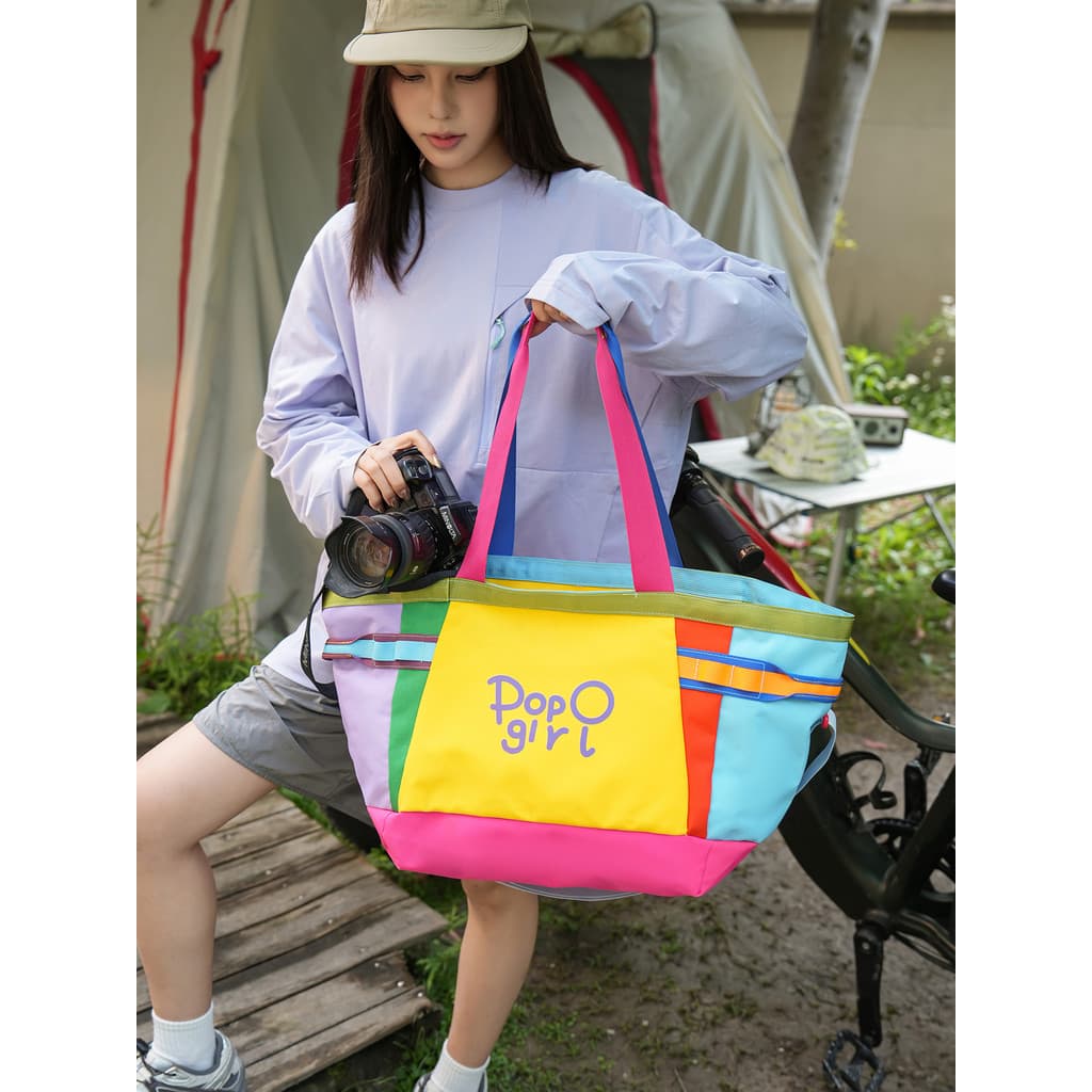 Contraste cor Commuter grande sacola feminina bolsa de viagem de curta distância ao ar livre de um ombro portátil de gra