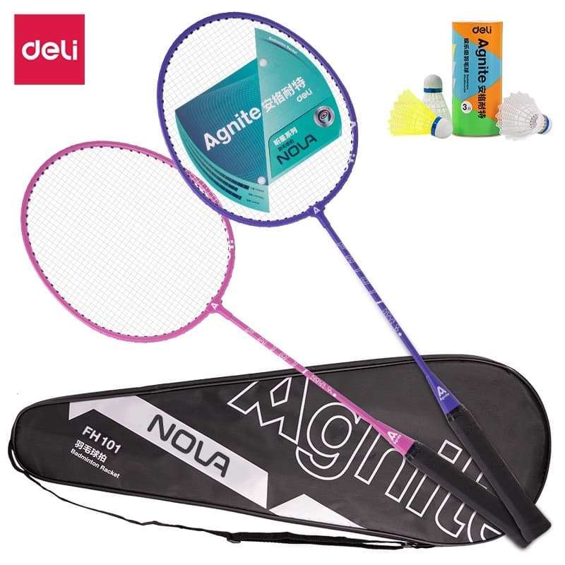 Raquete de Badminton Angnet FH101 Iron Split (com 3 bolas) (2 unidades/pagamento) (roxo + rosa)