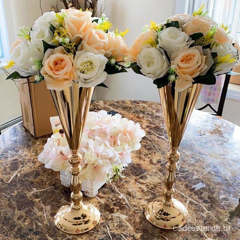 Vaso De Flores De Mesa , 2 Peças , Peça Central De Casamento , Decoração , Enfeites Artificiais Douradas Para Parte De A