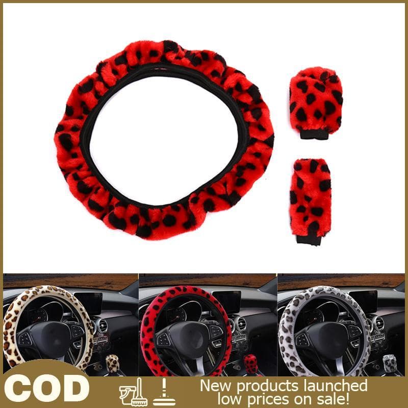 3 Pçs/Set Leopard Fluff Capa De Volante De Pelúcia Acessórios Para Carro De Inverno