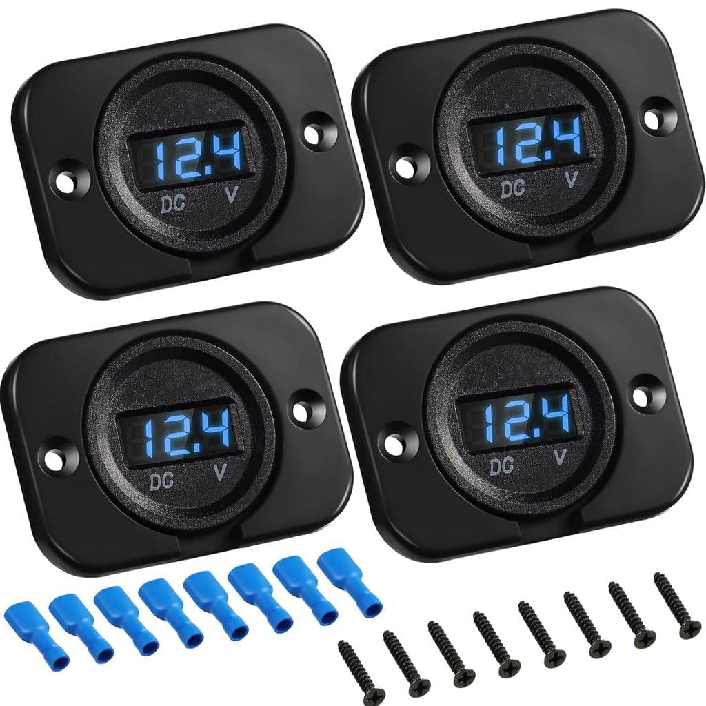 Frienda 4 Peças Medidor de Voltagem à Prova d'Água DC 12V 24V Voltímetro para Bateria de Carro com Display Digital LED e
