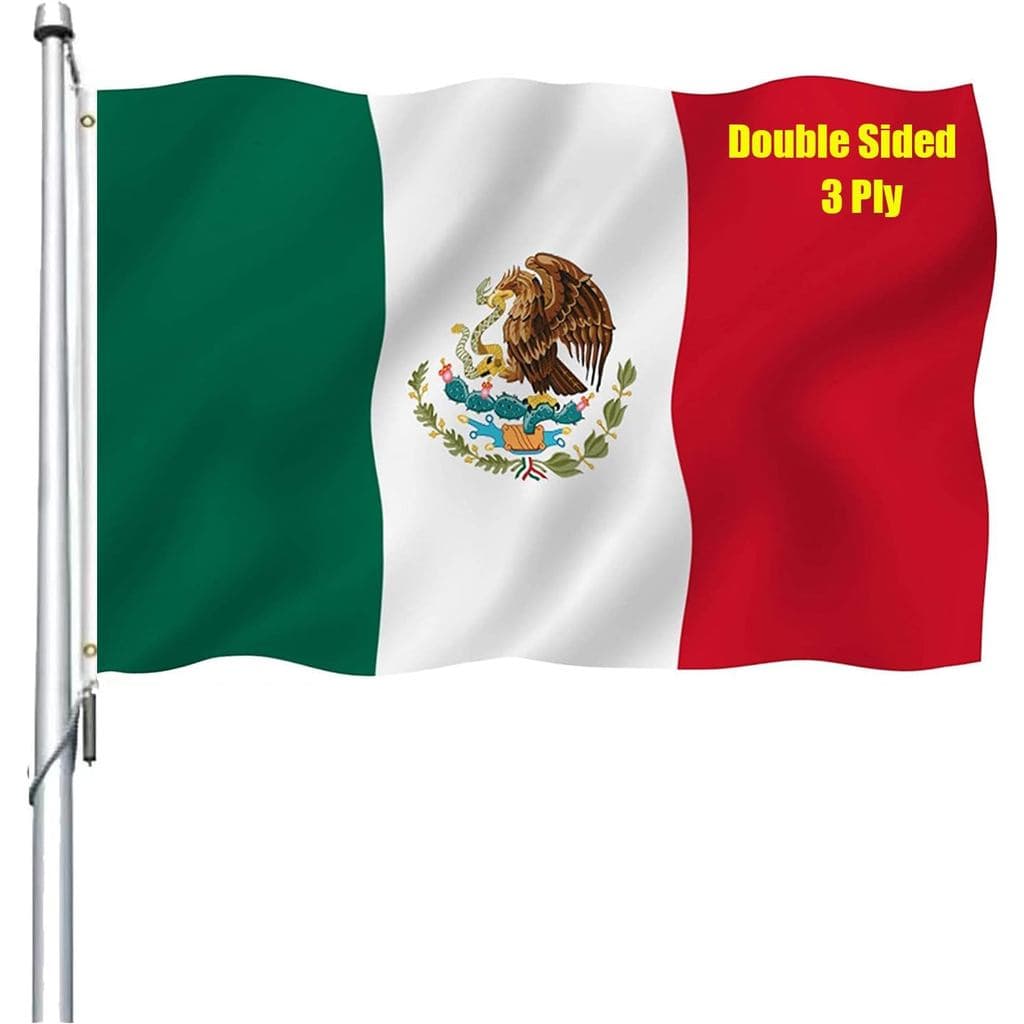 Bandeira do México 3x5, Dupla Face, Cores Vivas, Poliéster, Bandeiras Nacionais Mexicanas MX, Durável, com 2 Ilhós de La