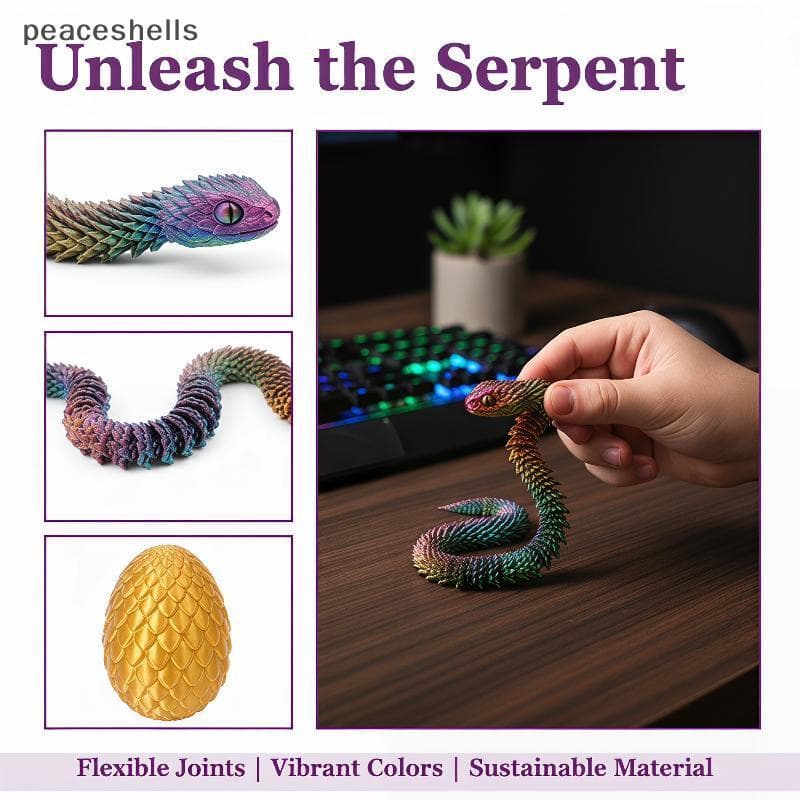 Cobra Impressa Em 3D De 30 Cm Com Ovo De 8.5 , Perfeita Para Exibição Doméstica E Simulação De Répteis