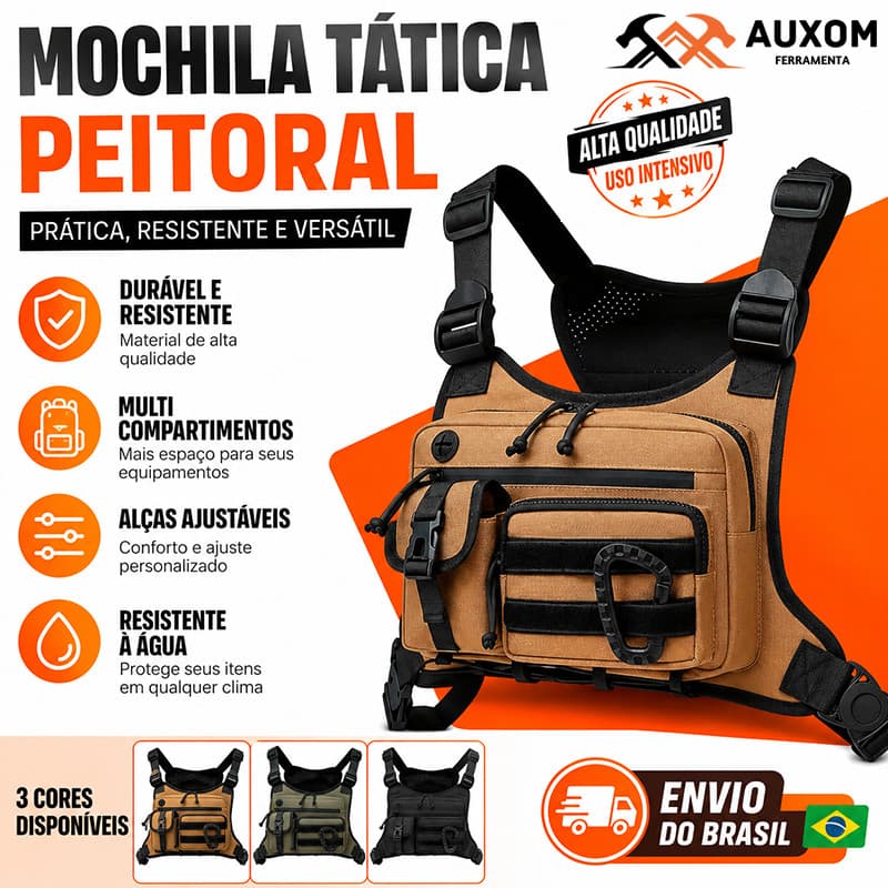 Colete Tático Peitoral Molle Militar Impermeável Multi Bolsos para Camping Pesca Trilha Moto EDC