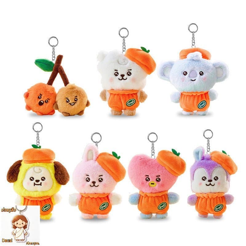 Bt21 bts série laranja boneca de pelúcia pingente bonito dos desenhos animados boneca saco pingente chaveiro