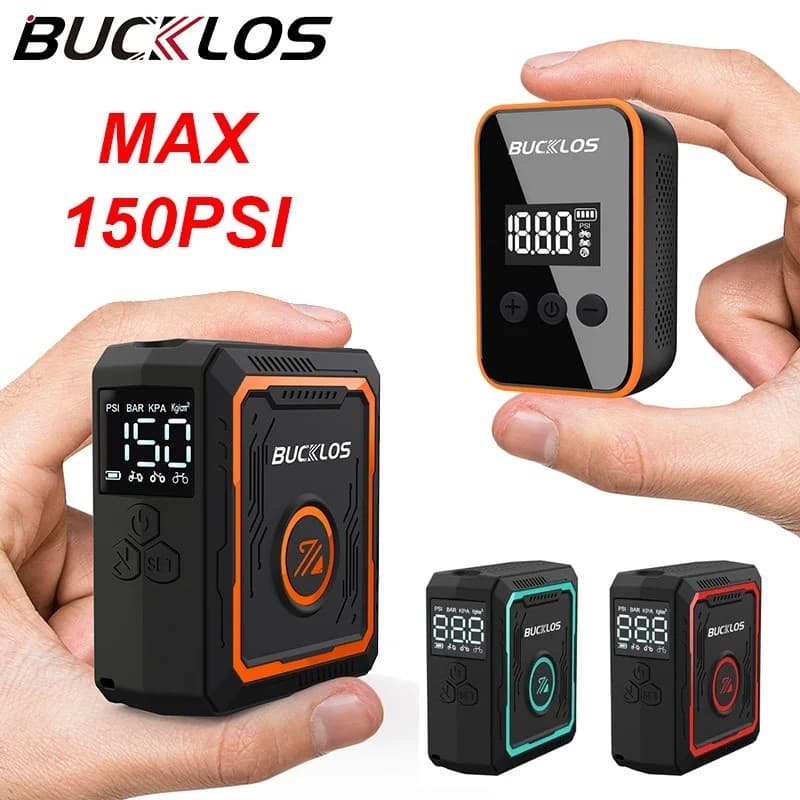 Bomba de Ar Elétrica Portátil para Bicicleta BUCKLOS 150PSI Recarregável Tipo-C com Válvula AV-FV