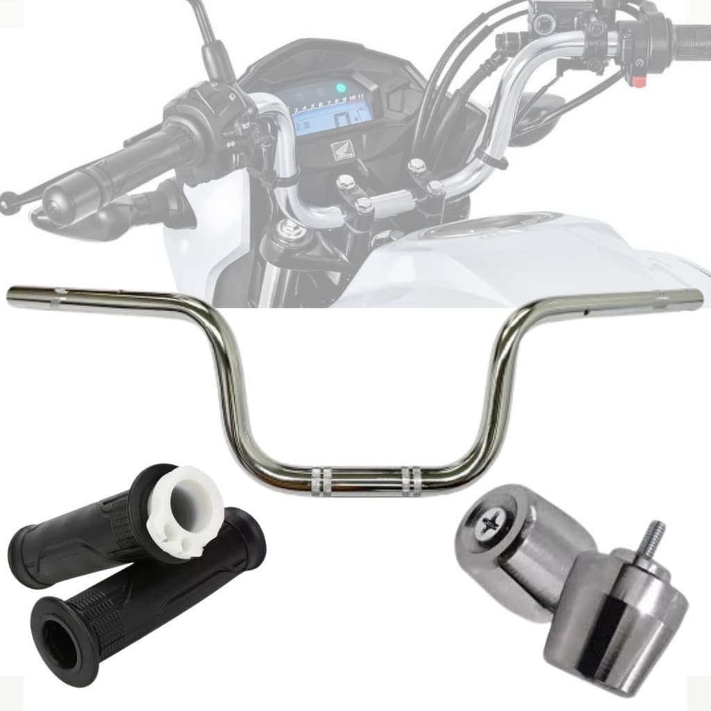 kit Guidão Cargo Manopla com Roldana Peso PCX Cromado Guidão Polido Cromado Titan Fan Cargo Start160