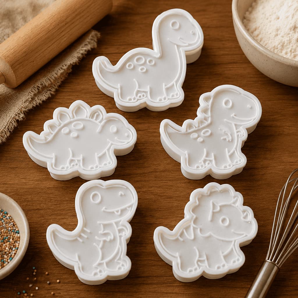 Kit 5 Cortadores de Biscoito Dinossauro Para Pasta Americana Fondant Bolacha Decorada Confeitaria Infantil