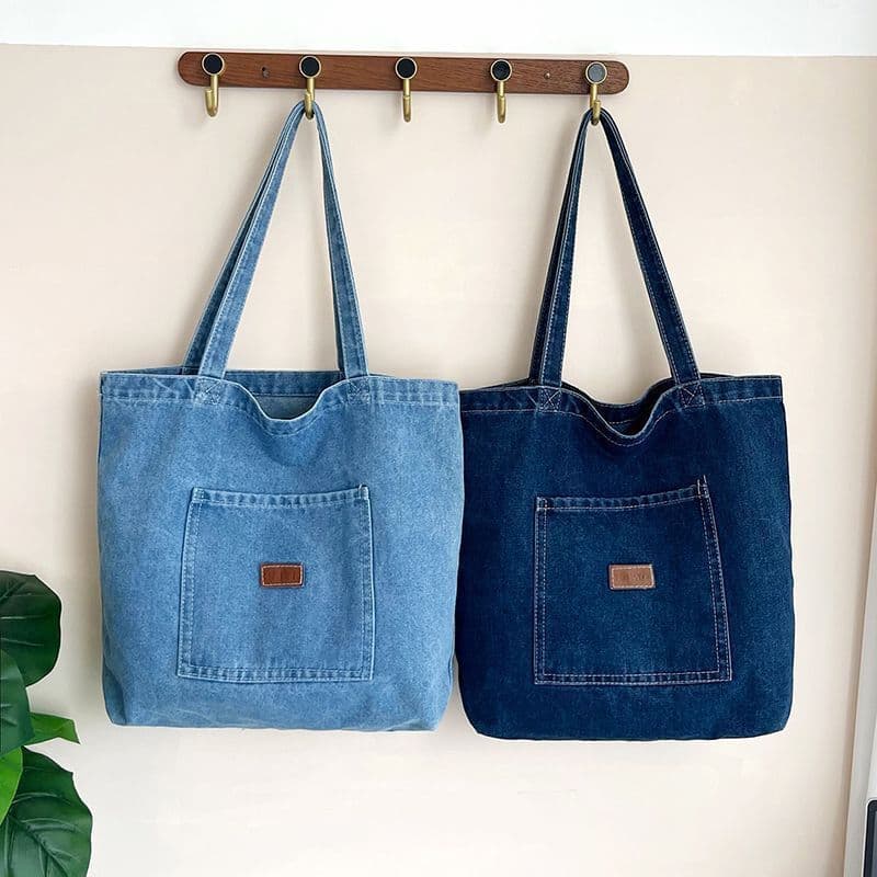 Bolsa de ombro grande de jeans, bolsa de compras, artística para o dia a dia, bolsa casual KQDU
