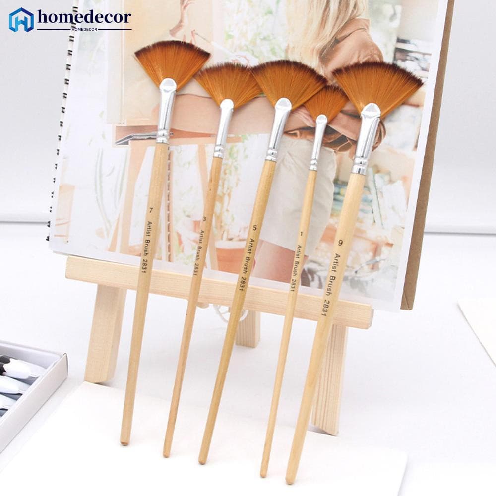 HOMEDECOR Conjunto de 5 Pincéis de Nylon em Forma de Leque para Pintura em Aquarela Escolar, Materiais de Arte I3S6 ZN4D