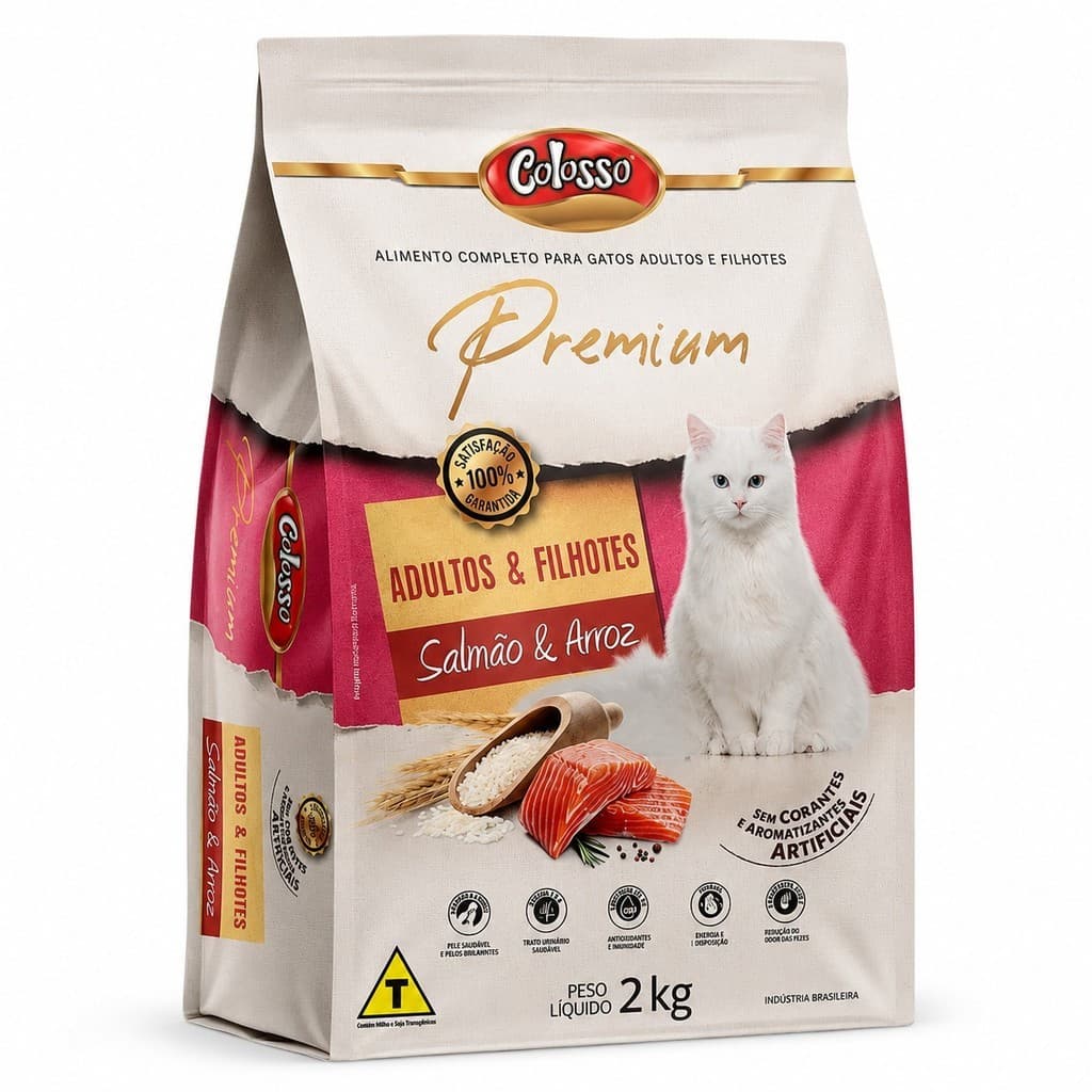 Ração Gatos Adultos E Filhotes Salmão Premium Colosso - 2kg