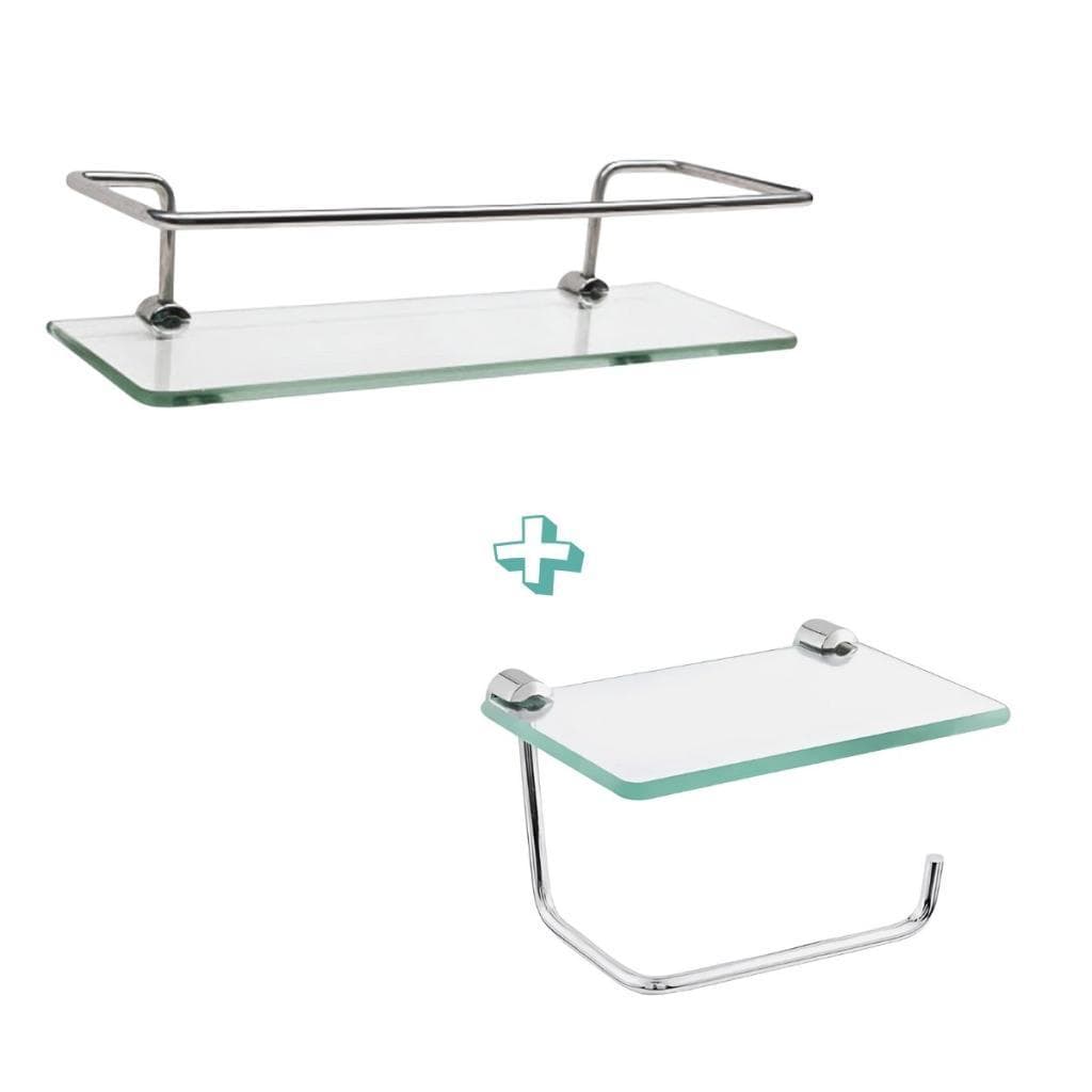 Conjunto Veneza Porta Shampoo e Papeleira com Porta Celular - Kit Completo para Banheiro