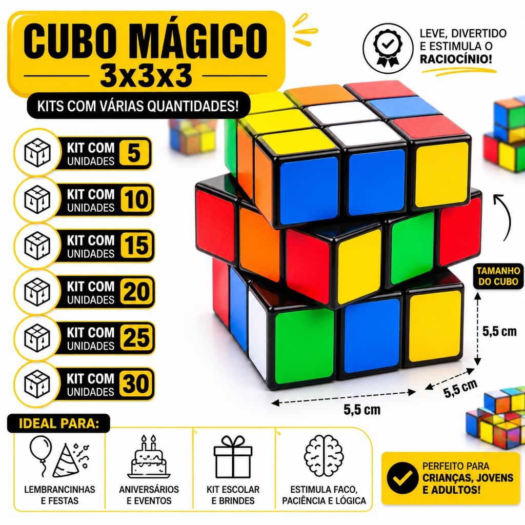 Kit 5/10/15/20/25/30/ Cubo Mágico 3x3x3 Atacado Clássico Exercitar a Mente Adultos e Crianças