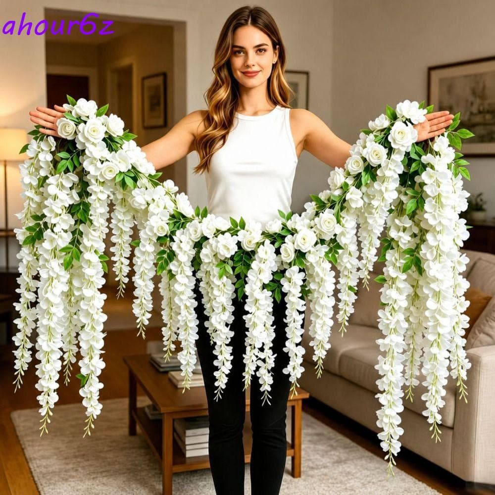 Guirlanda De Flores Artificiais De Rosa AHOURZ , Densas , Aparência Realista , Flor , Videira Suspensa , Resistente A UV