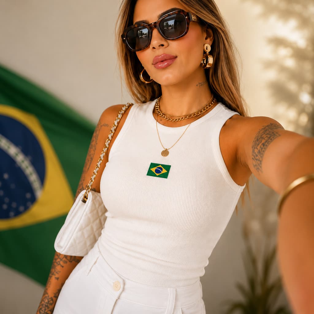 Regata Feminina Brasil Ribana Bordada BabyLook Patriota 2026 ENVIO IMEDIATO