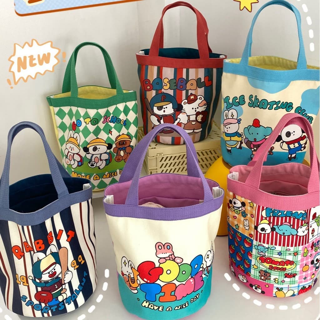 Saco balde de lona bonito Graffiti infantil ilustração portátil tambor múmia saco de armazenamento almoço saco de trabal