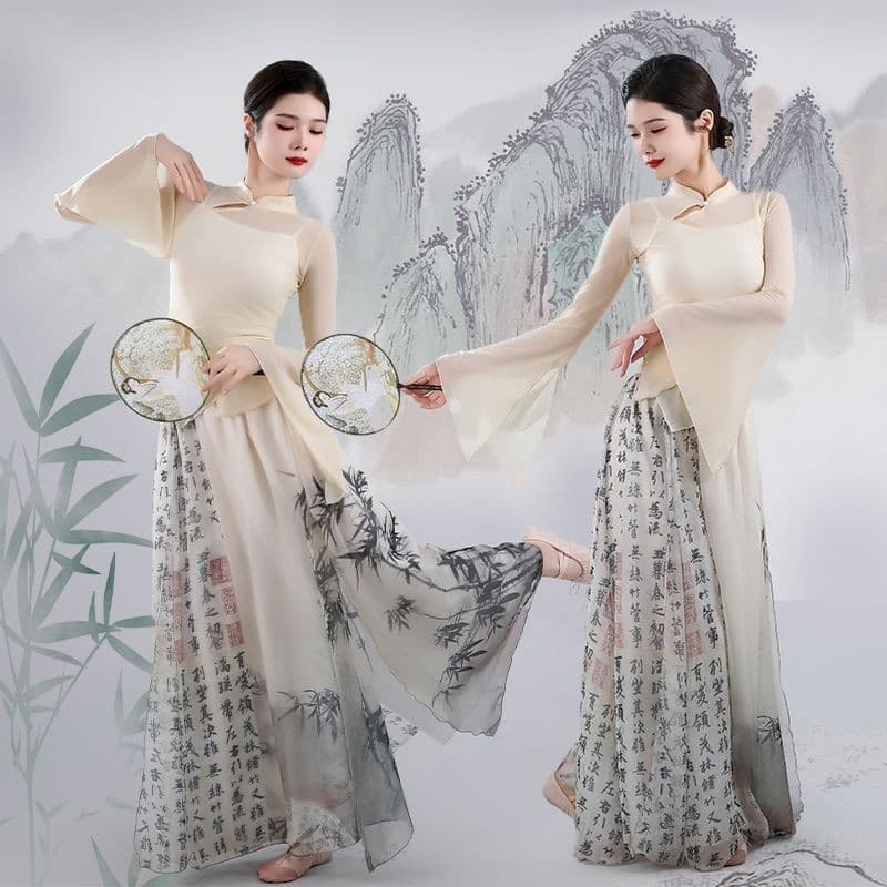 [WDF] Fantasia de dança clássica Plus Size feminina, elegante, chinesa, moderna, dança, Kung Fu, gaze corporal, dança mo