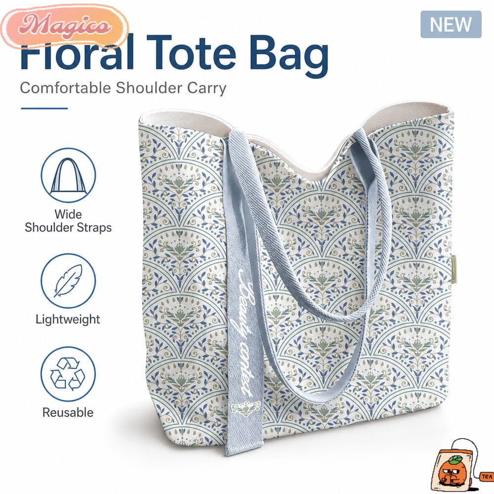 Sacola MAGICO , Bolsa De Lona Reutilizável De Grande Capacidade Ombro Leve Com Fragmentos Florais Em Formato De Leque