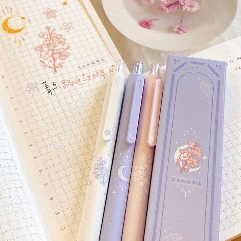 [KACO] Jingdian Roadside Night Sakura Caneta Gel 3 unidades Pacote 0.5 Sakura Papelaria Estudante Escrita Escritório Pap