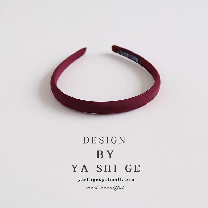 Tiara vintage vermelha de cor sólida e design simples, presilha de cabelo estreita de cetim de seda coreana de alta qual