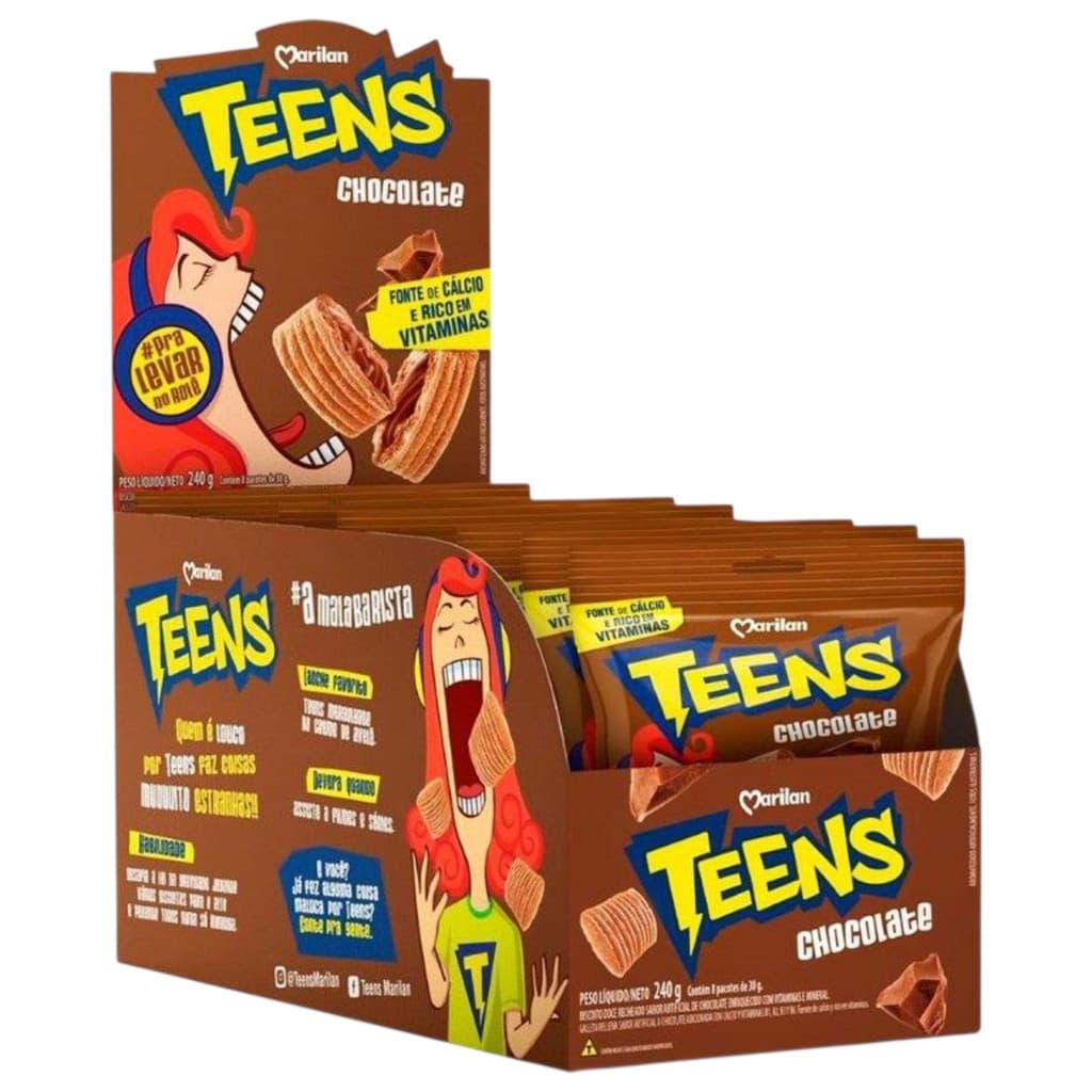 Biscoito Recheado Marilan Teens Chocolate 30g Display C/8 Unidades