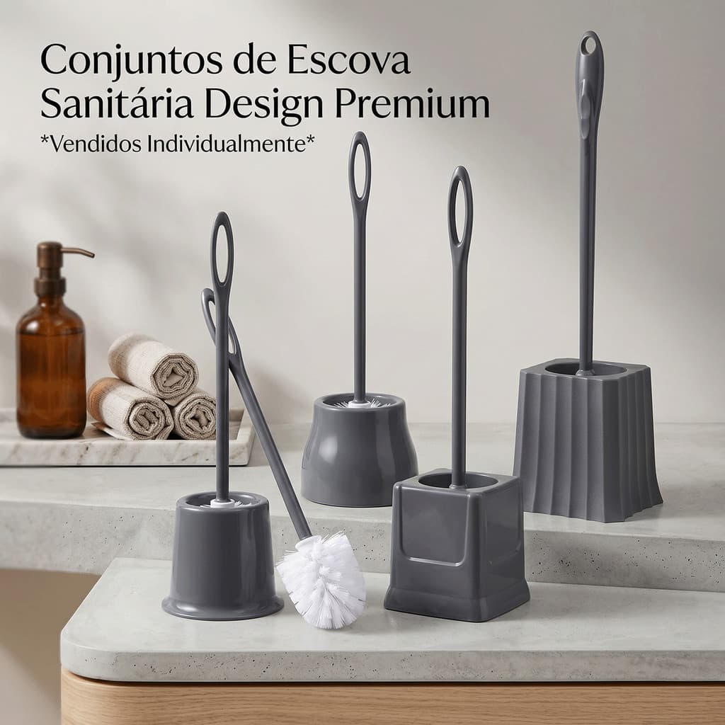 Escova Sanitária De Banheiro Com Suporte Limpeza Prática Cinza