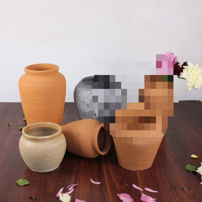 Vasos de argila à moda antiga, vasos de flores, vasos de flores secas, retrô, respirável, potes de azulejo, interior e e