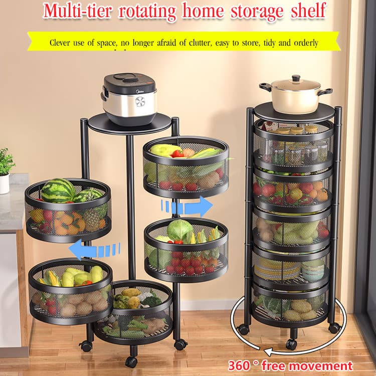 [Multiuso] Round Fruits Storage Basket 360 Degree Rotation Vegetable Storage Rack Kitchen Floor Storage Rack Organizador