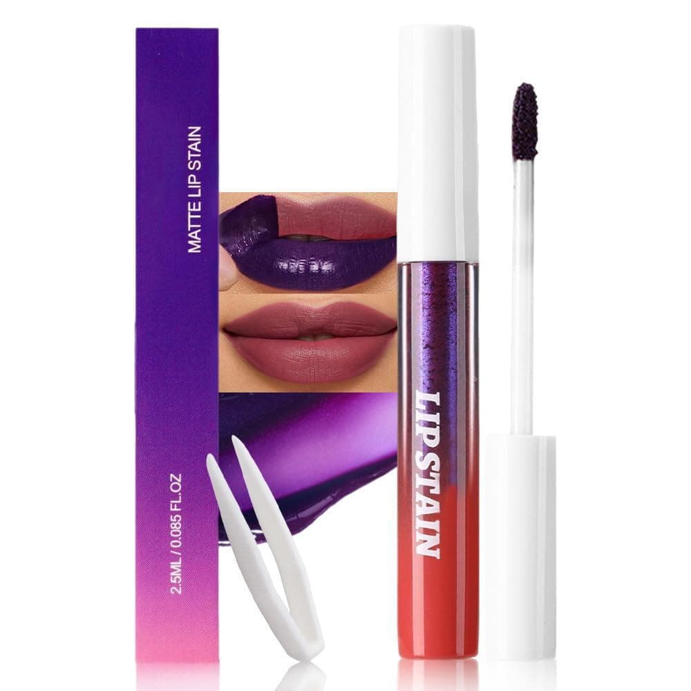 evpct Brilho labial removível roxo-avermelhado profundo com pinça, batom líquido matte de longa duração e à prova d'ág