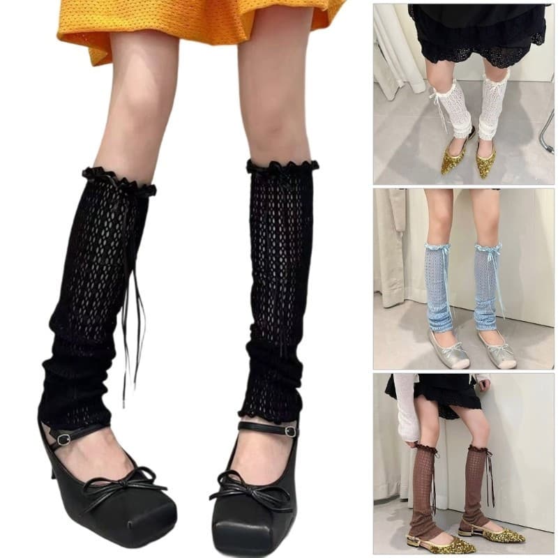 AA * Protetores De Perna De Braço Com Borda De Babados Femininos Nylon Crochê Arrastão Capas Para Pernas Mangas